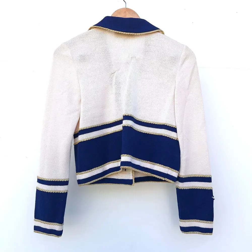 St. John Vintage Santana Knit Military Nautical Cropped Jacket Blazer 2 Blue - Picture 4 of 9